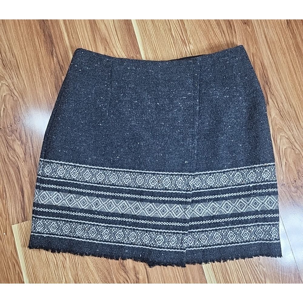 Vtg Karen‎ Kane Mini Skirt Fair Isle Wool Nordic Size 8 Wrap Gray Striped